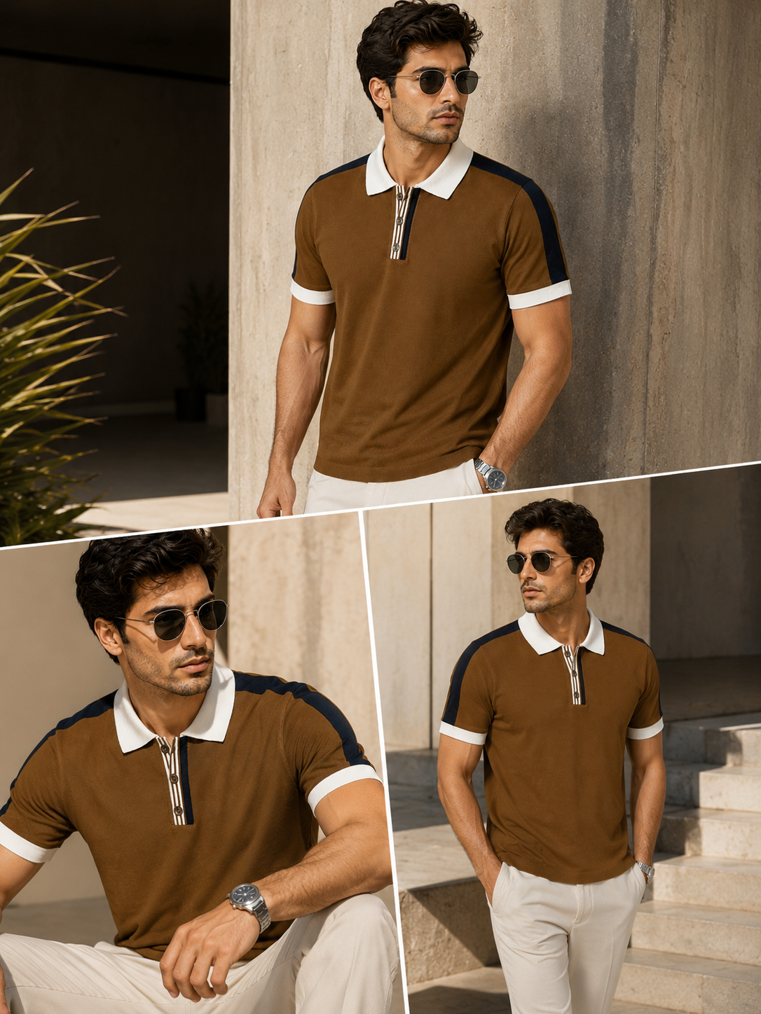 Classic Colourblocked Polo Collar Pure Cotton Slim Fit T-Shirt