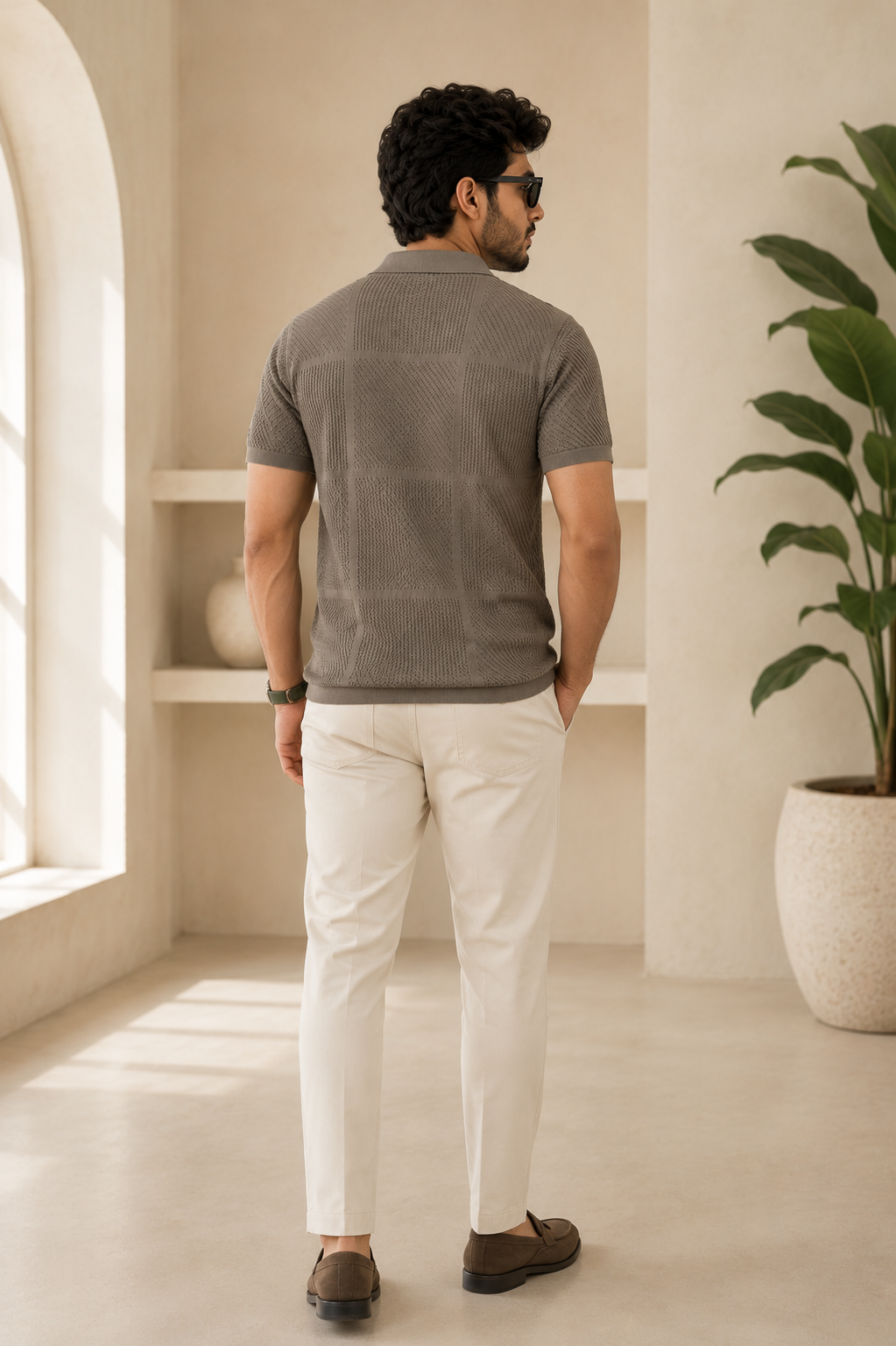 Raimbera Men Henley Neck Knitted Pure Cotton T-shirt