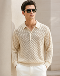 Raimbera Men Spread Collar Full Sleeve Cotton Blend Regular Fit Polo T-Shirt