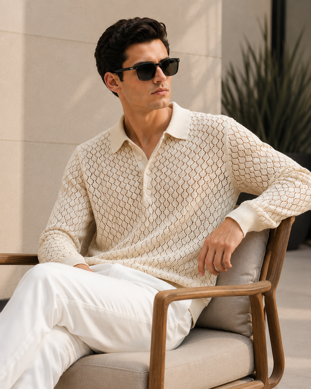 Raimbera Men Spread Collar Full Sleeve Cotton Blend Regular Fit Polo T-Shirt