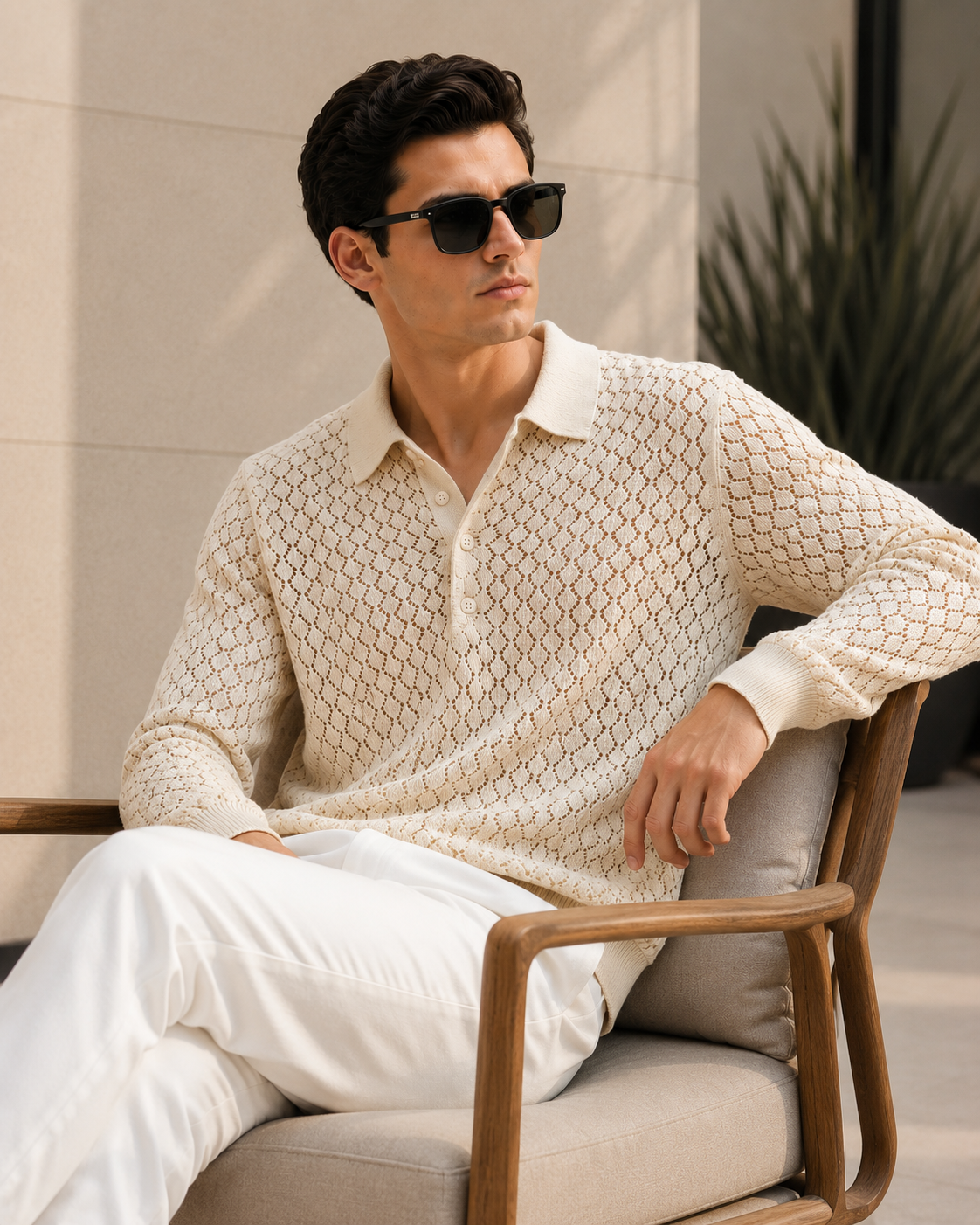 Raimbera Men Spread Collar Full Sleeve Cotton Blend Regular Fit Polo T-Shirt