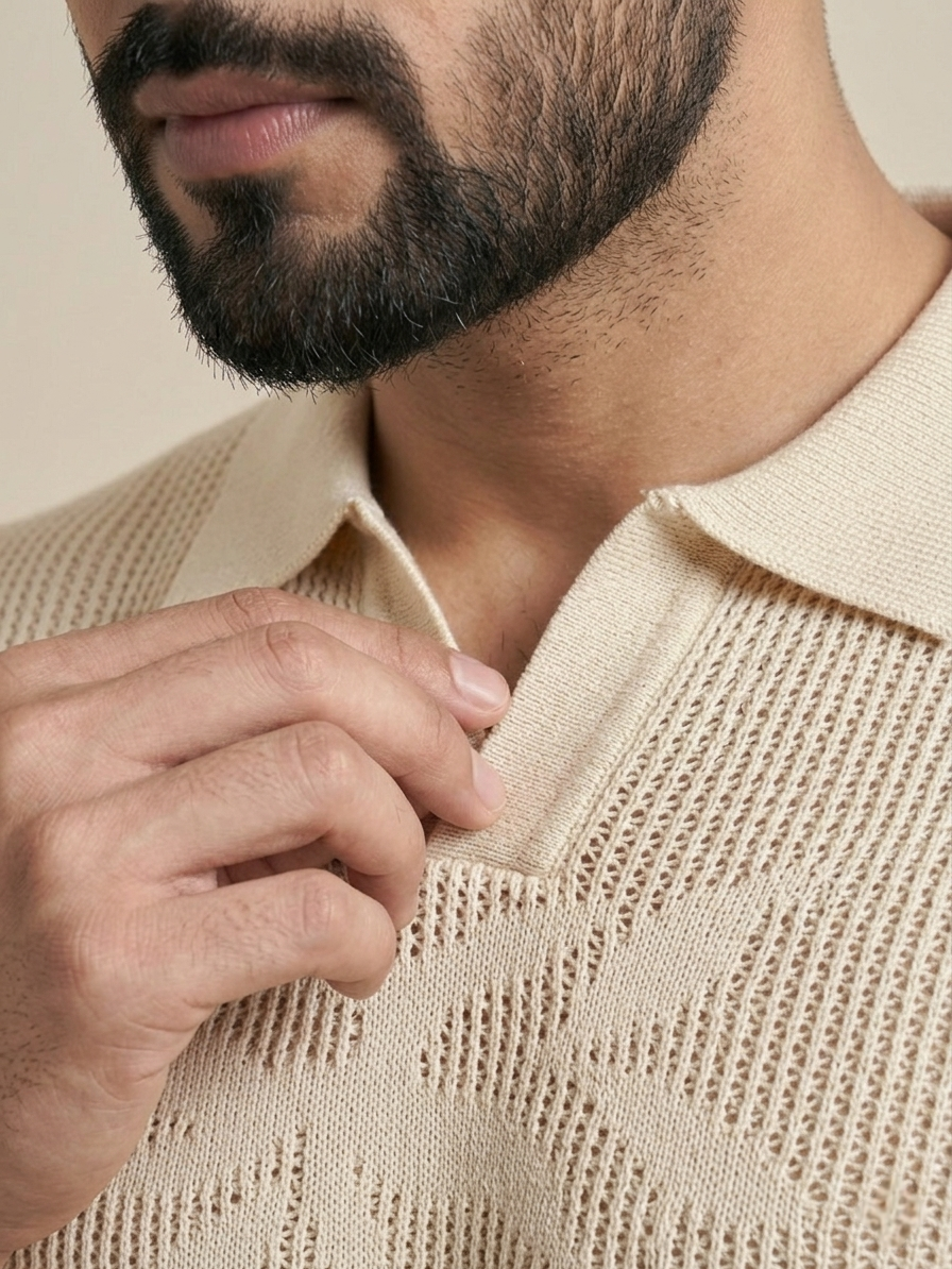 Raimbera Men's Cream Floral Net Cotton T-shirt