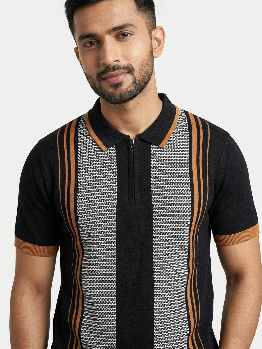 Raimbera  Men's Slim fit Striped Flatknit Polo T-Shirt