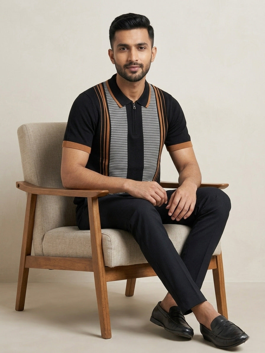 Raimbera  Men's Slim fit Striped Flatknit Polo T-Shirt