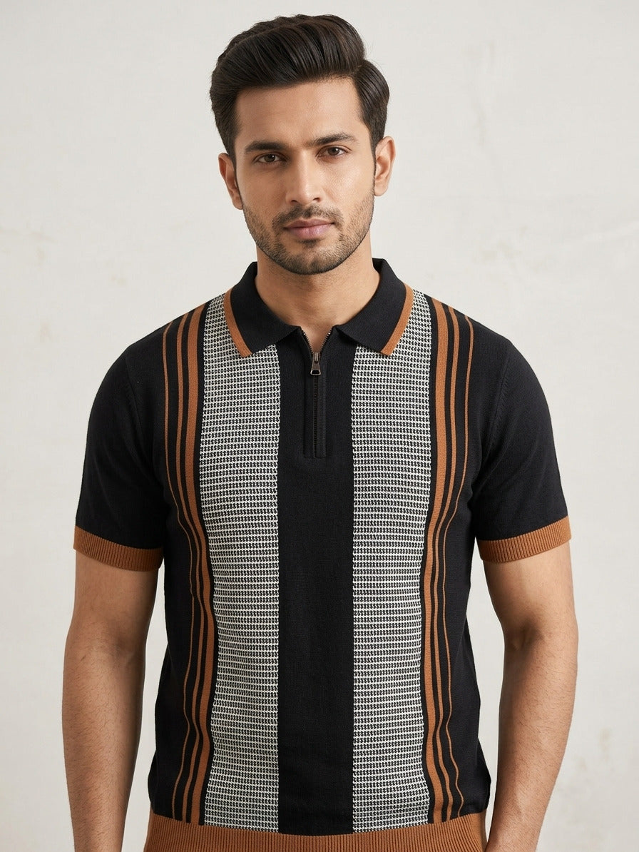Raimbera  Men's Slim fit Striped Flatknit Polo T-Shirt