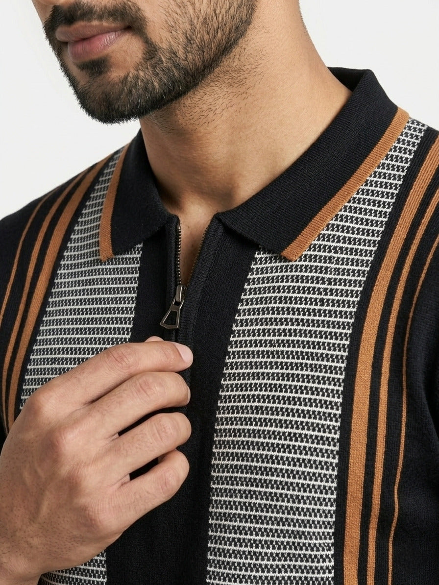 Raimbera  Men's Slim fit Striped Flatknit Polo T-Shirt