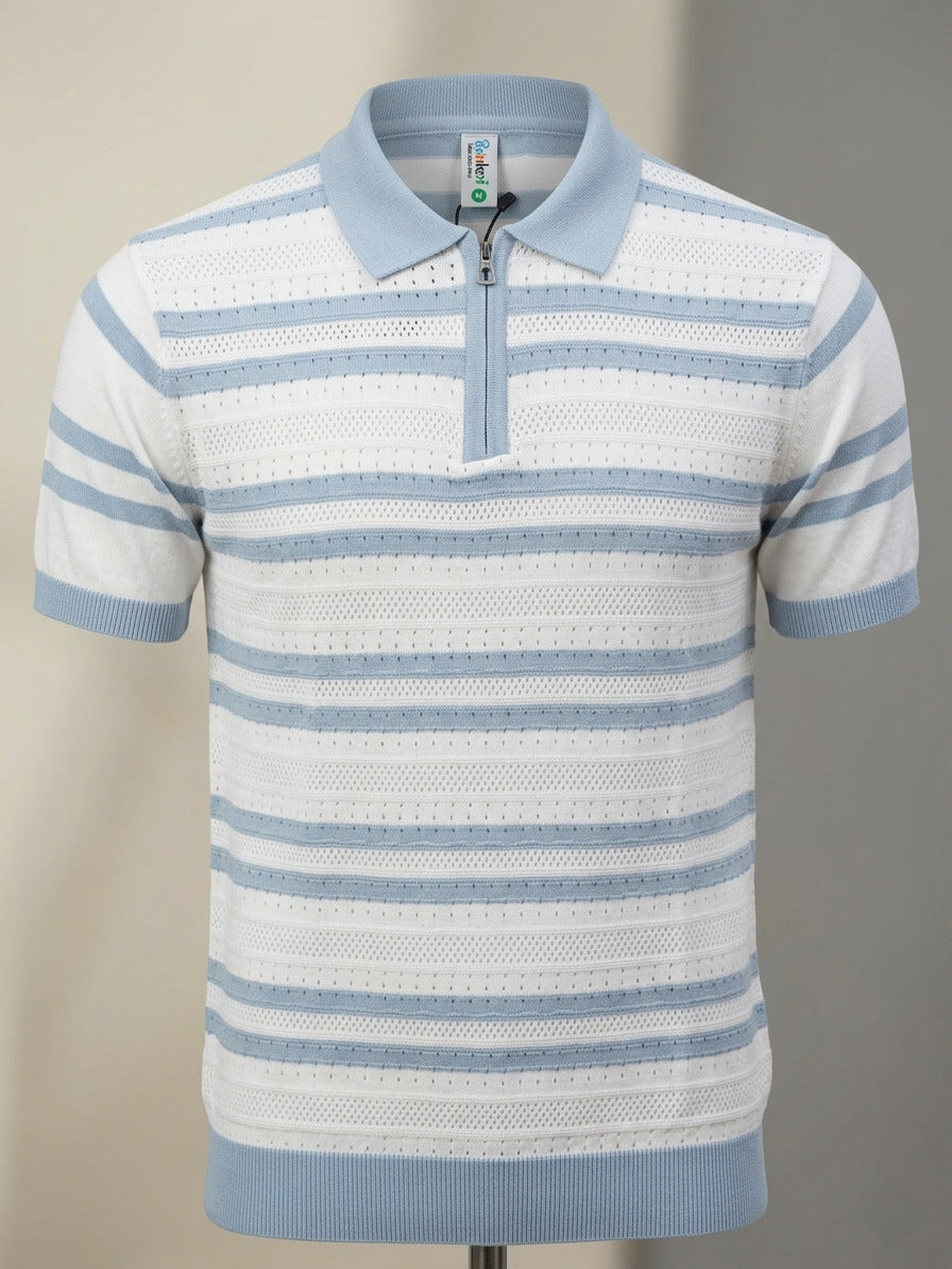 Raimbera Men's Sky blue Textured Slim Fit Polo T-Shirt