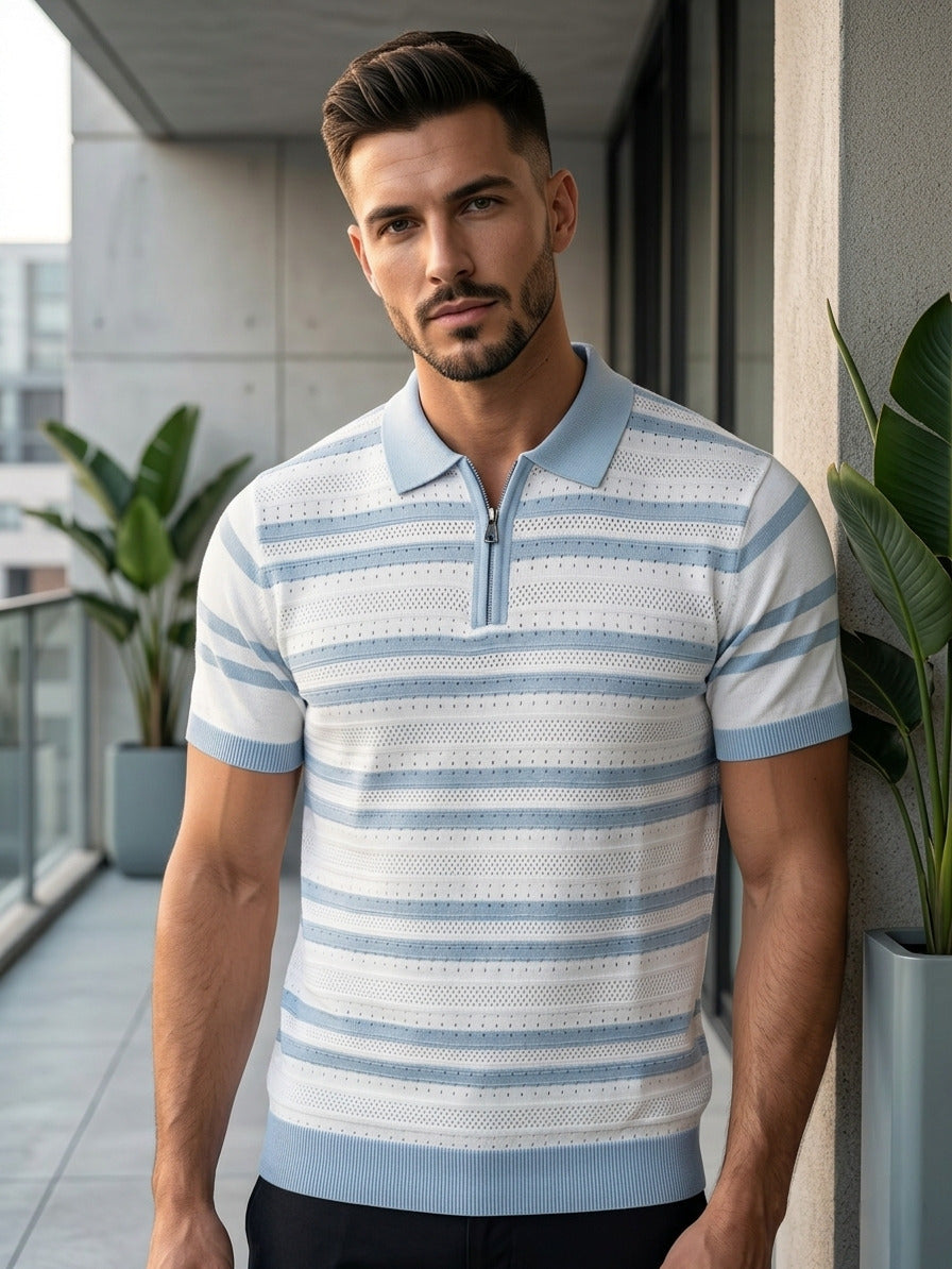 Raimbera Men's Sky blue Textured Slim Fit Polo T-Shirt