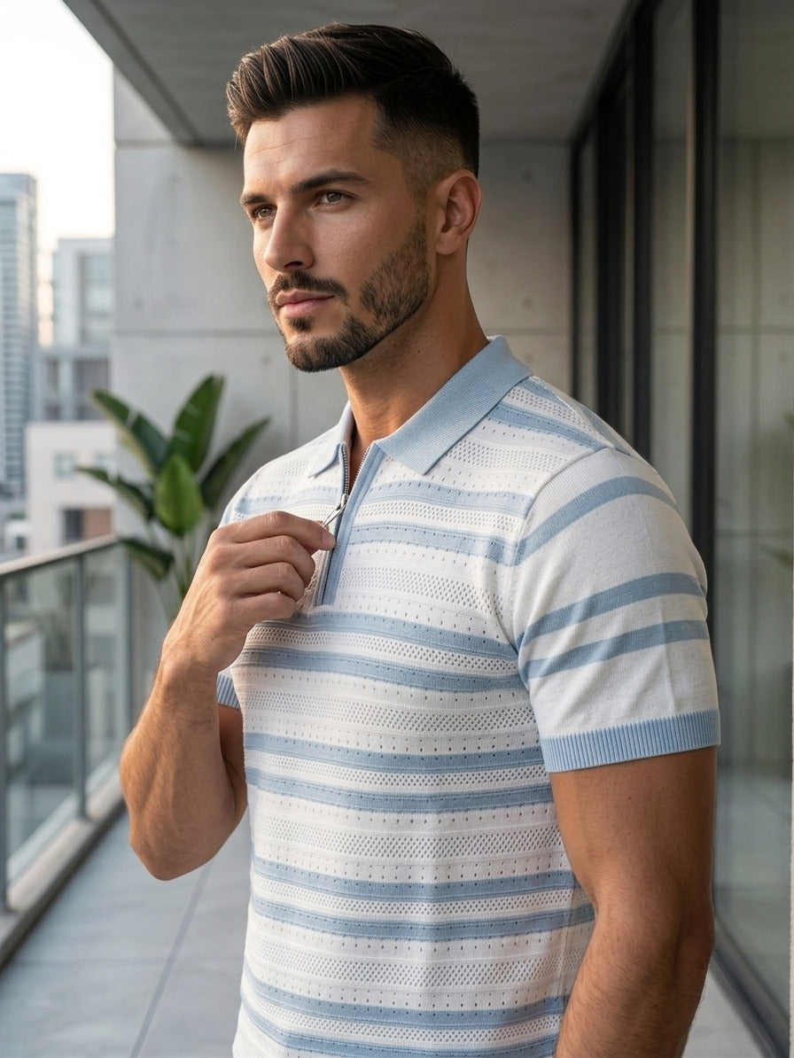 Raimbera Men's Sky blue Textured Slim Fit Polo T-Shirt