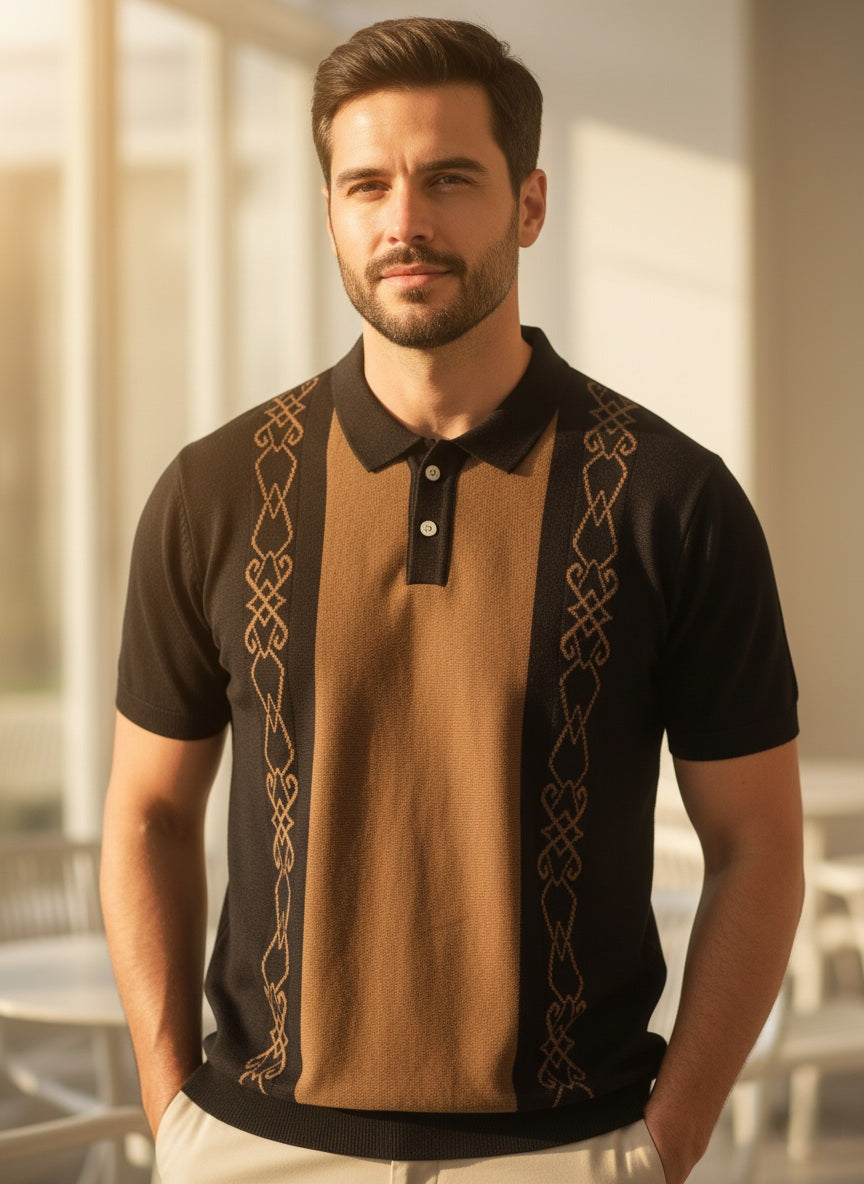 Unique Brown Old Money Style Knitted Polo T-shirt