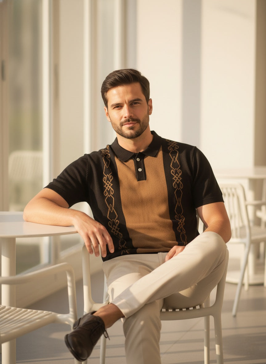 Unique Brown Old Money Style Knitted Polo T-shirt