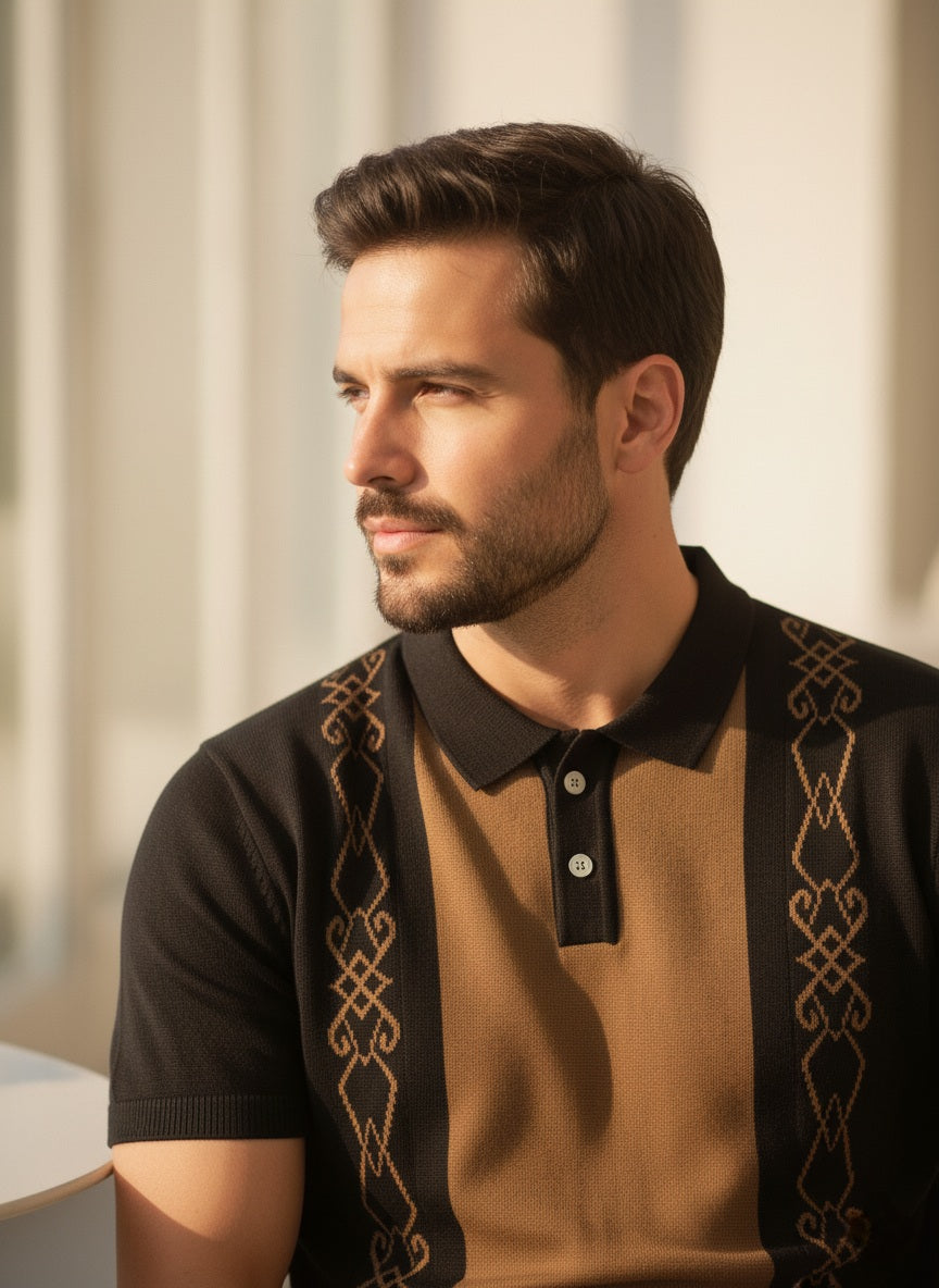 Unique Brown Old Money Style Knitted Polo T-shirt