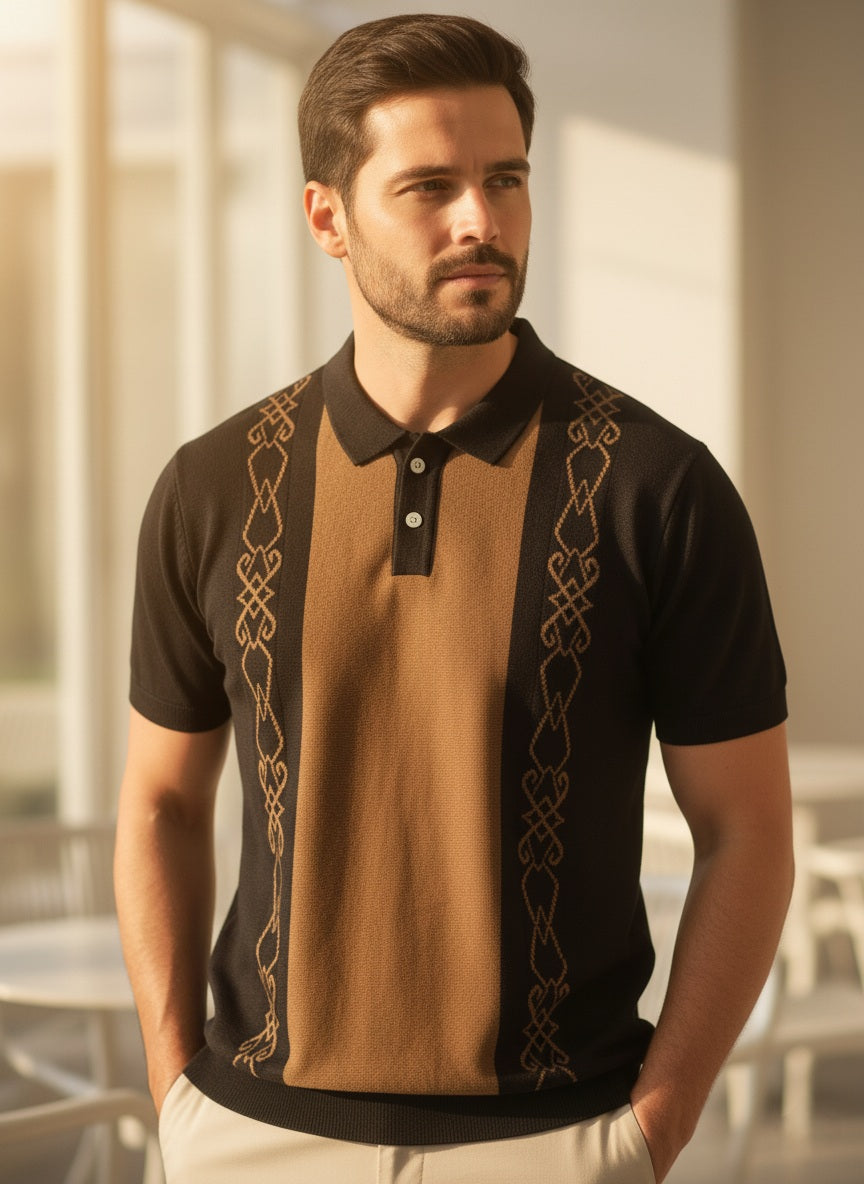 Unique Brown Old Money Style Knitted Polo T-shirt