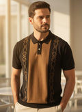 Unique Brown Old Money Style Knitted Polo T-shirt