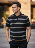 Black Premium Knitted Self Textured Polo T-shirt