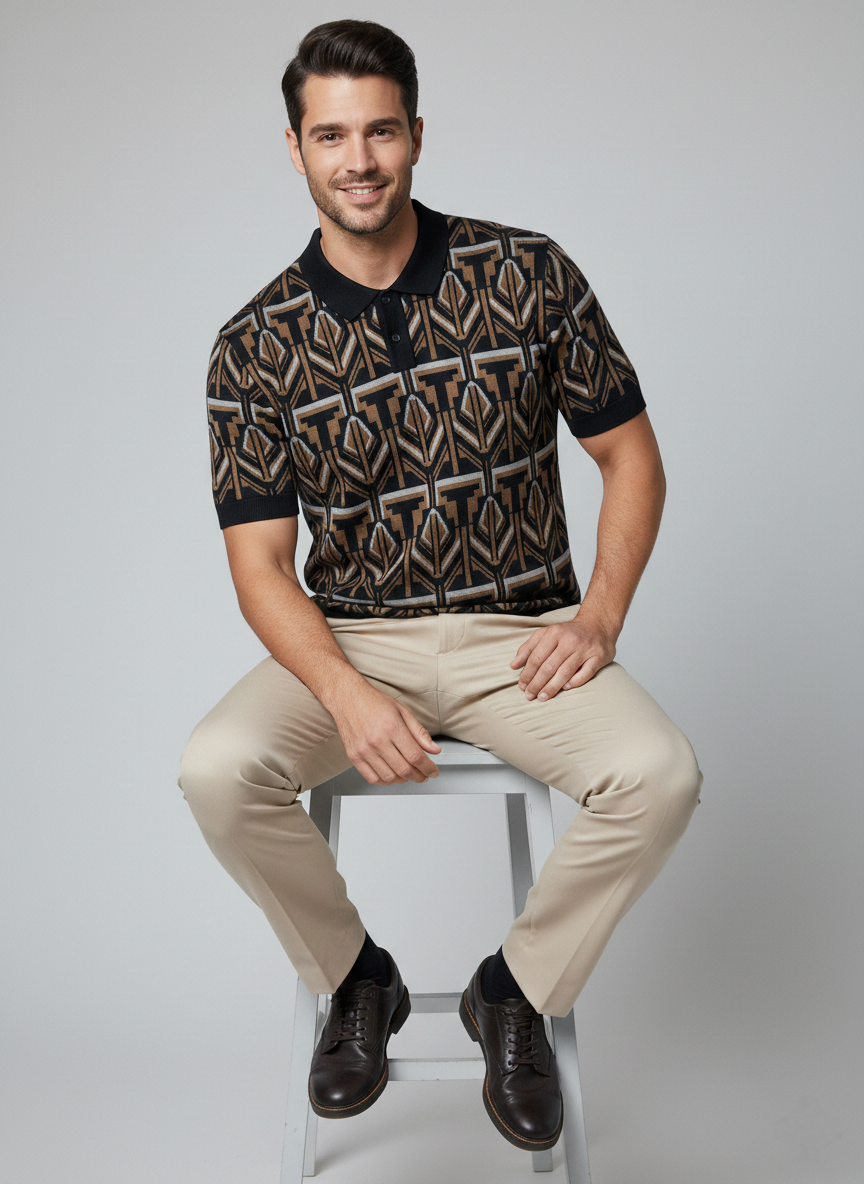 Brown Premium Old Money Style Knitted Polo T-shirt