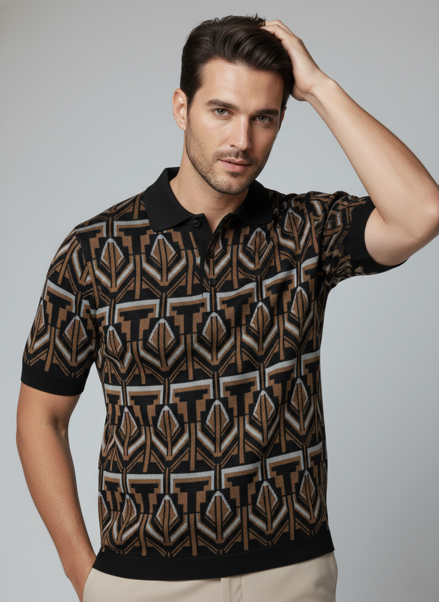 Brown Premium Old Money Style Knitted Polo T-shirt