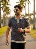 Beautiful Floral Old Money Style Knitted Polo T-shirt