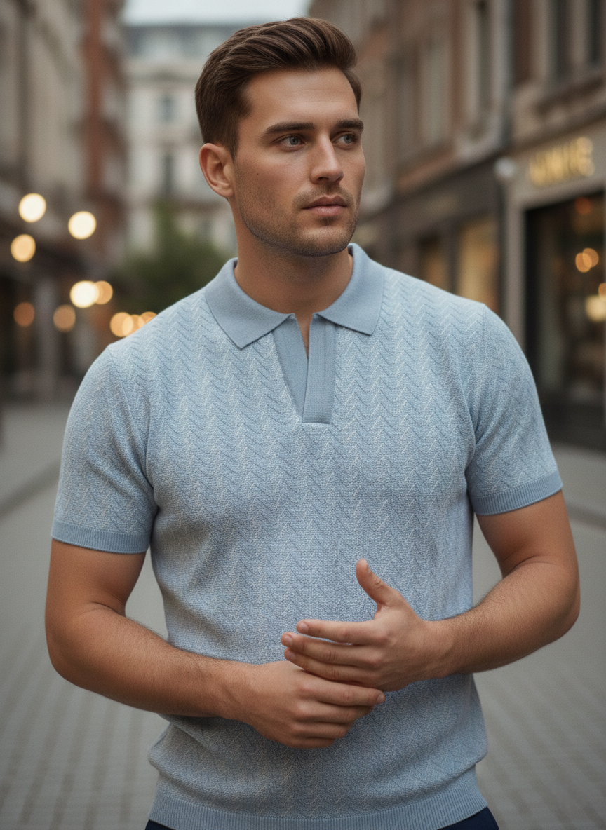 SkyBlue Premium Knitted Self Textured Polo T-shirt