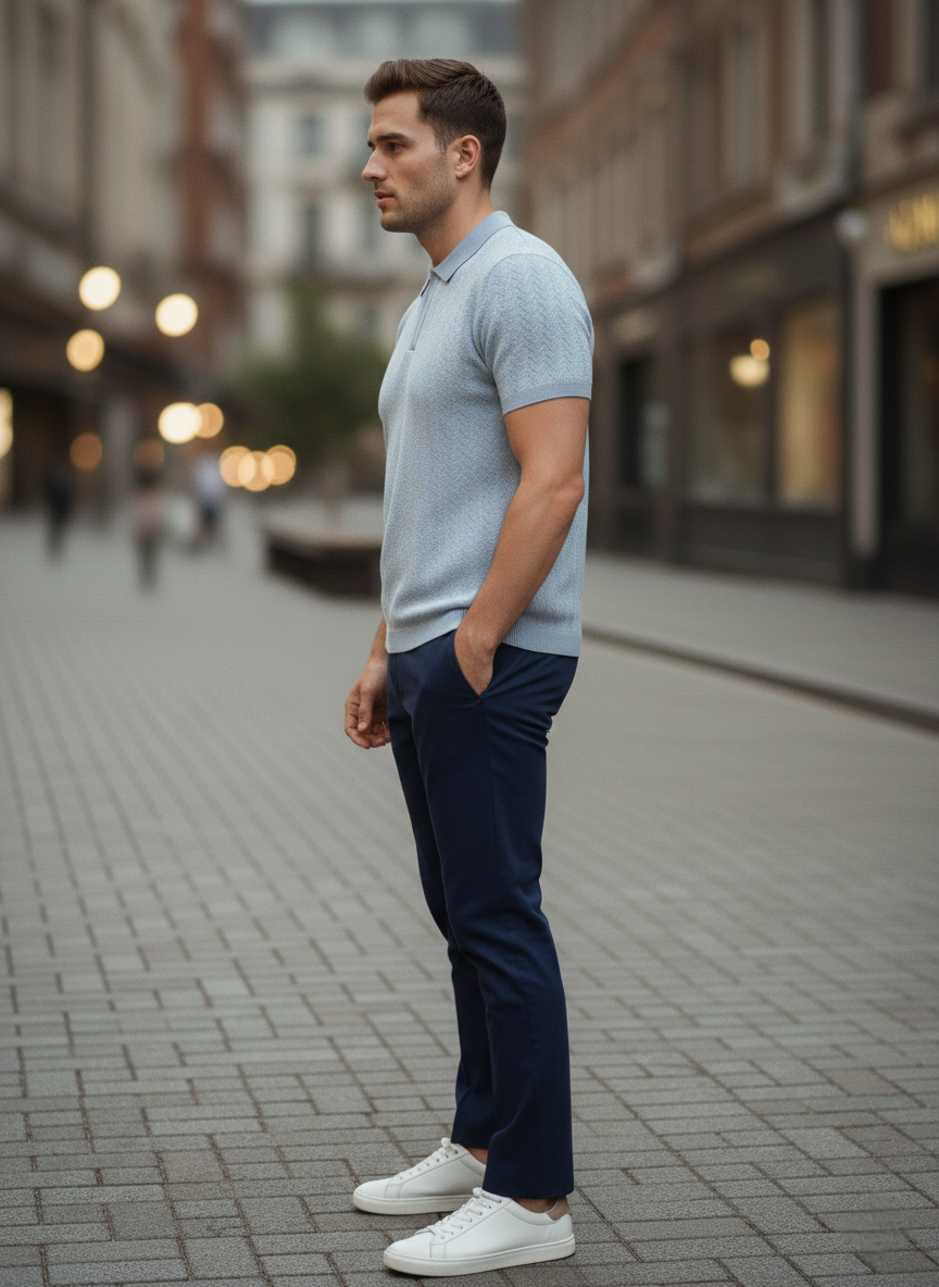 SkyBlue Premium Knitted Self Textured Polo T-shirt