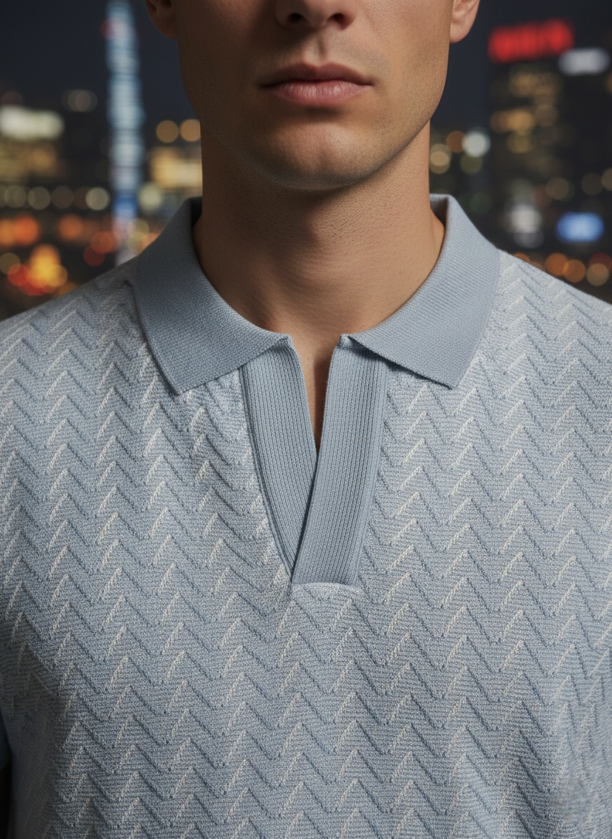 SkyBlue Premium Knitted Self Textured Polo T-shirt