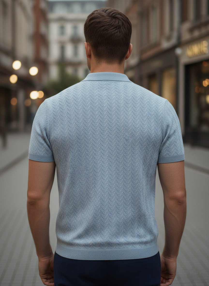 SkyBlue Premium Knitted Self Textured Polo T-shirt