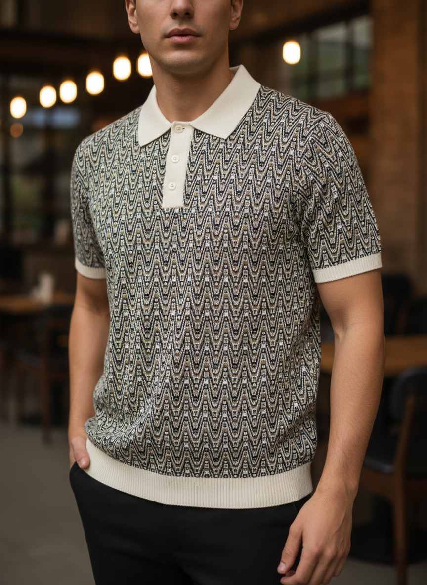 Tiger Jacquard Knitted Polo T-shirt