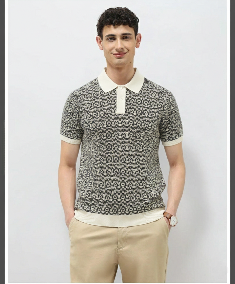 Tiger Jacquard Knitted Polo T-shirt