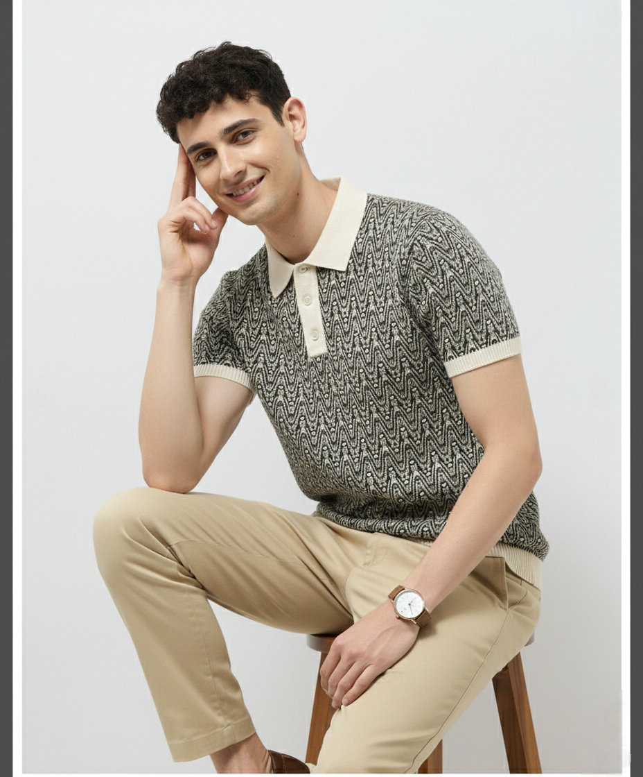 Tiger Jacquard Knitted Polo T-shirt