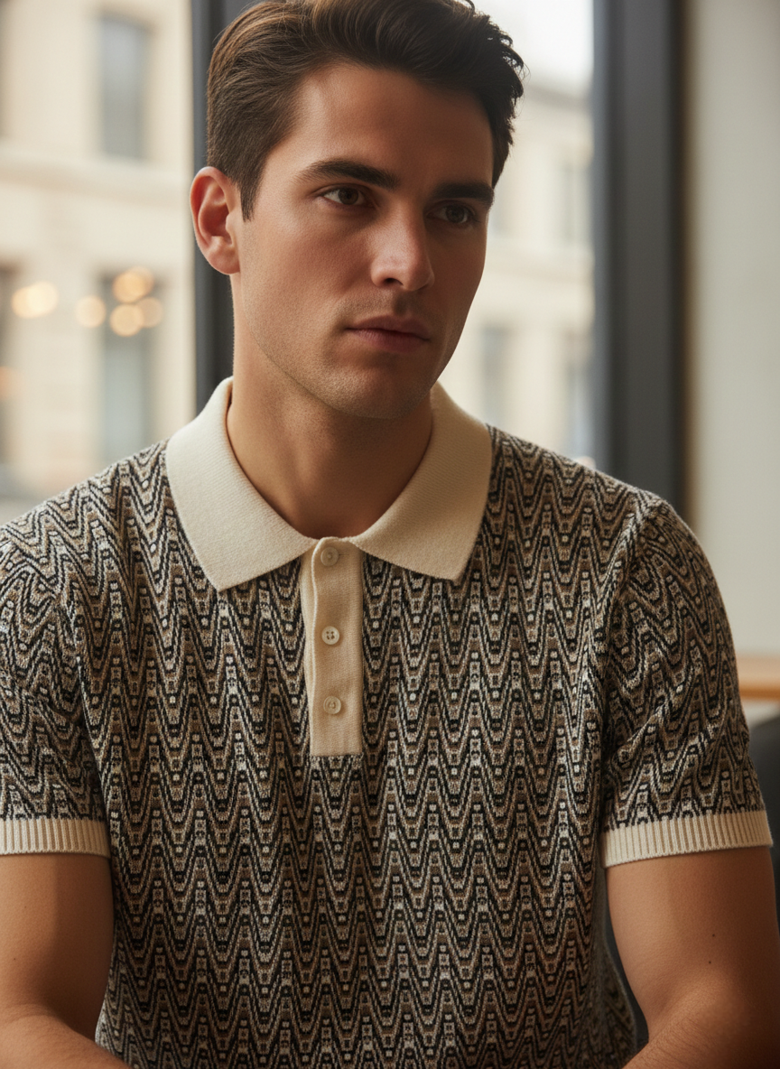 Tiger Jacquard Knitted Polo T-shirt