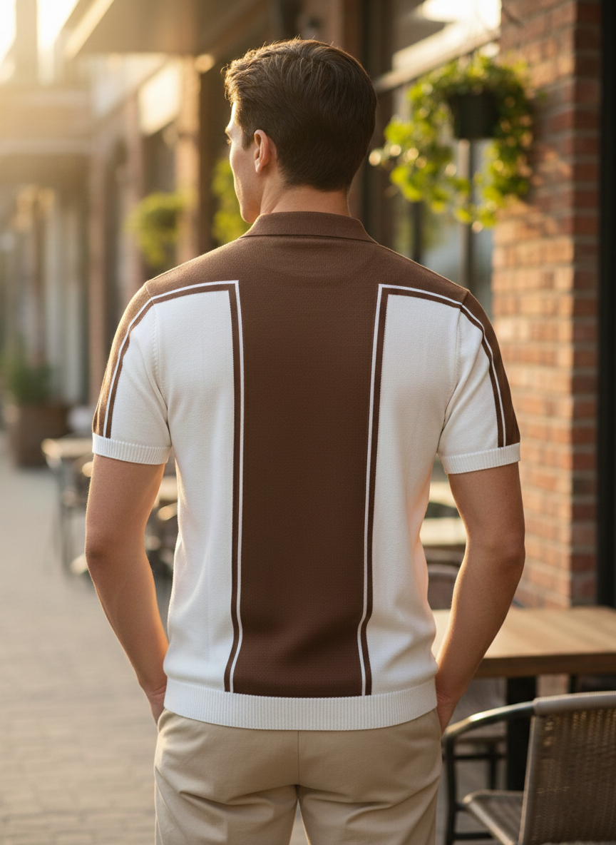 Brown White Brand Knitted Polo Cotton T-shirt