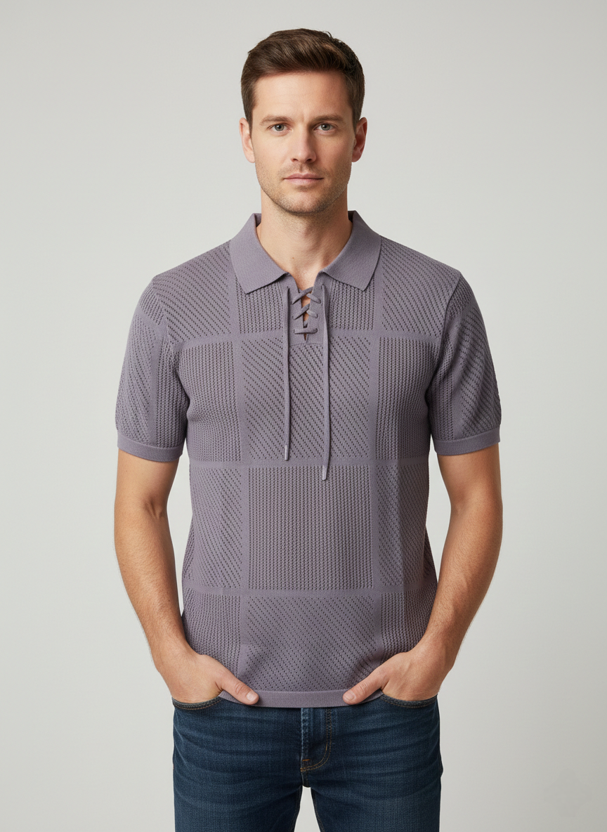 Luxury Purple Net Knitted Polo T-shirt