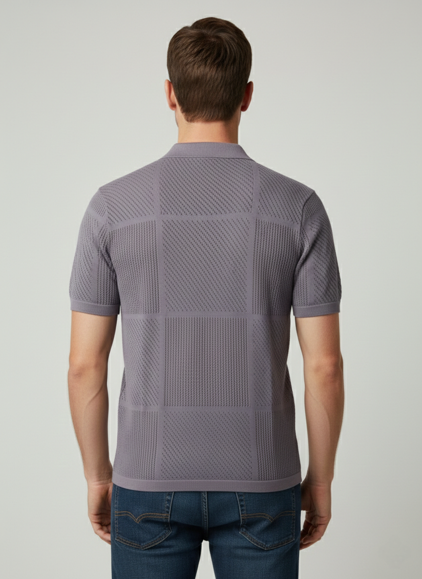 Luxury Purple Net Knitted Polo T-shirt