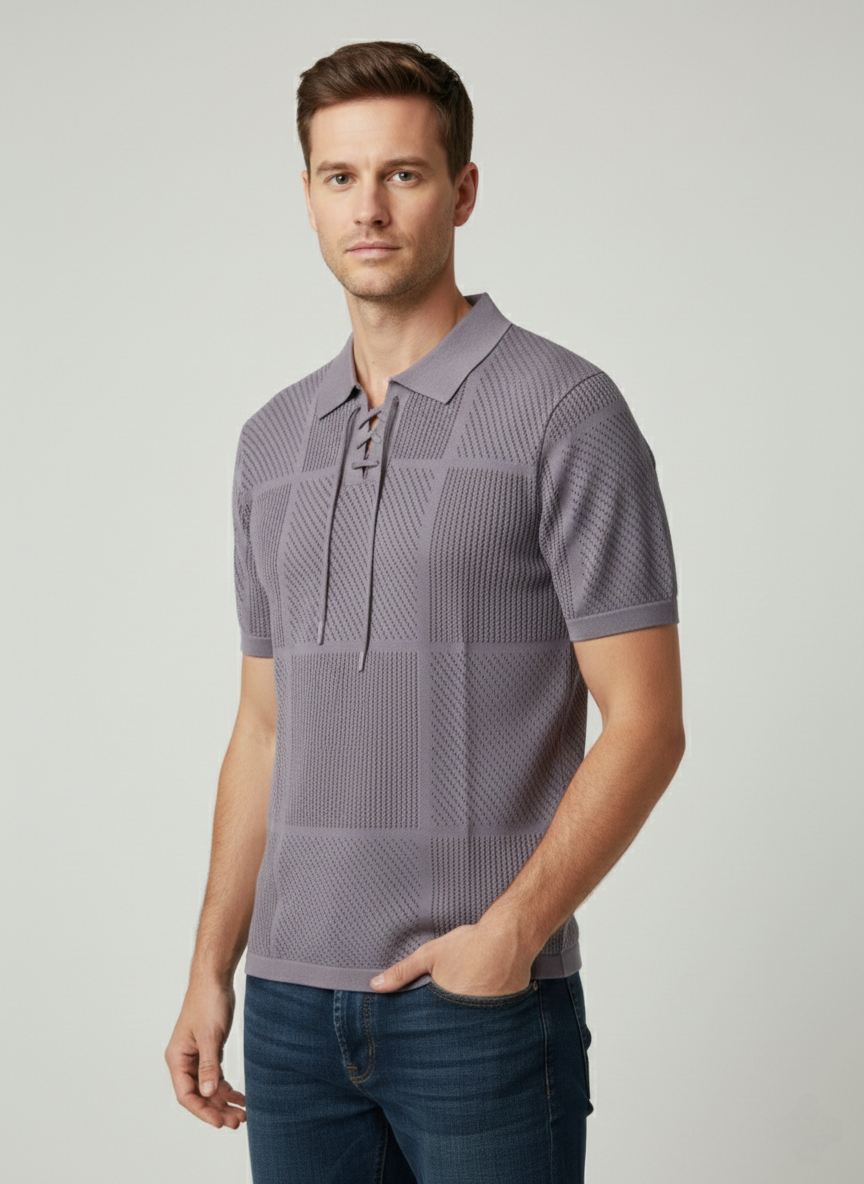 Luxury Purple Net Knitted Polo T-shirt