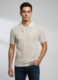 Luxury Creame Net Knitted Polo T-shirt