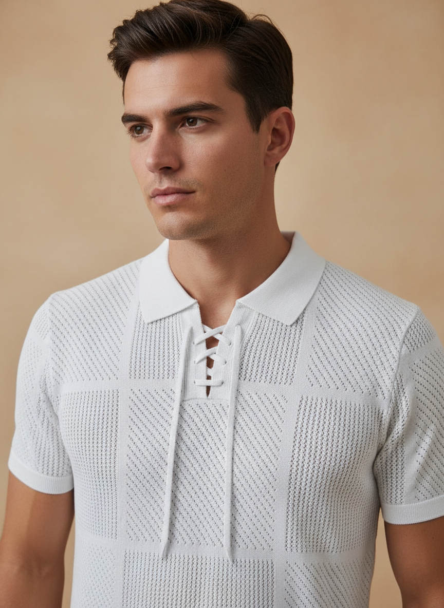 Luxury White Net Knitted Polo T-shirt