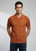 Luxury Orange Rust Net Knitted Polo T-shirt