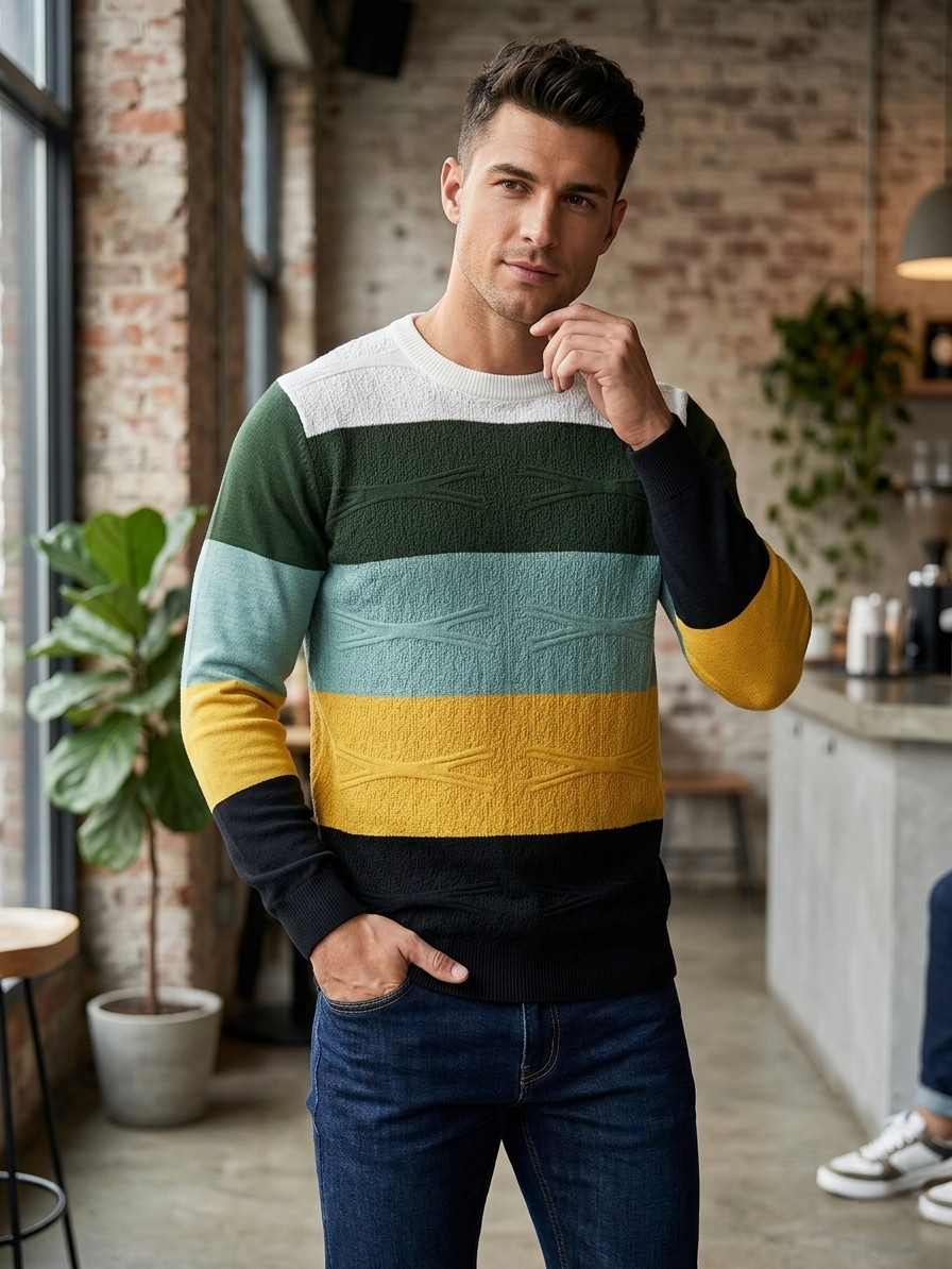 Full Sleeve Multi Coloured Towel Knitted T-shirt