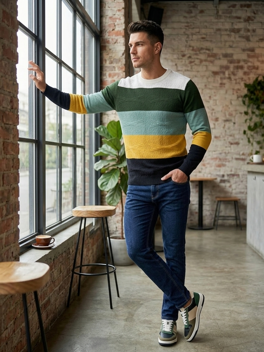 Full Sleeve Multi Coloured Towel Knitted T-shirt