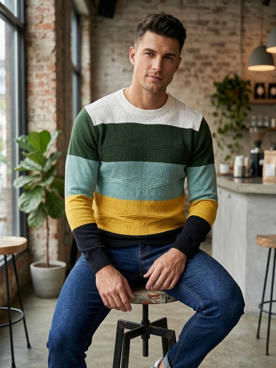 Full Sleeve Multi Coloured Towel Knitted T-shirt