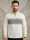 Full Sleeve Old Money Style White Knitted Polo T-shirt