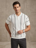 White Textured Knitted Polo T-Shirt