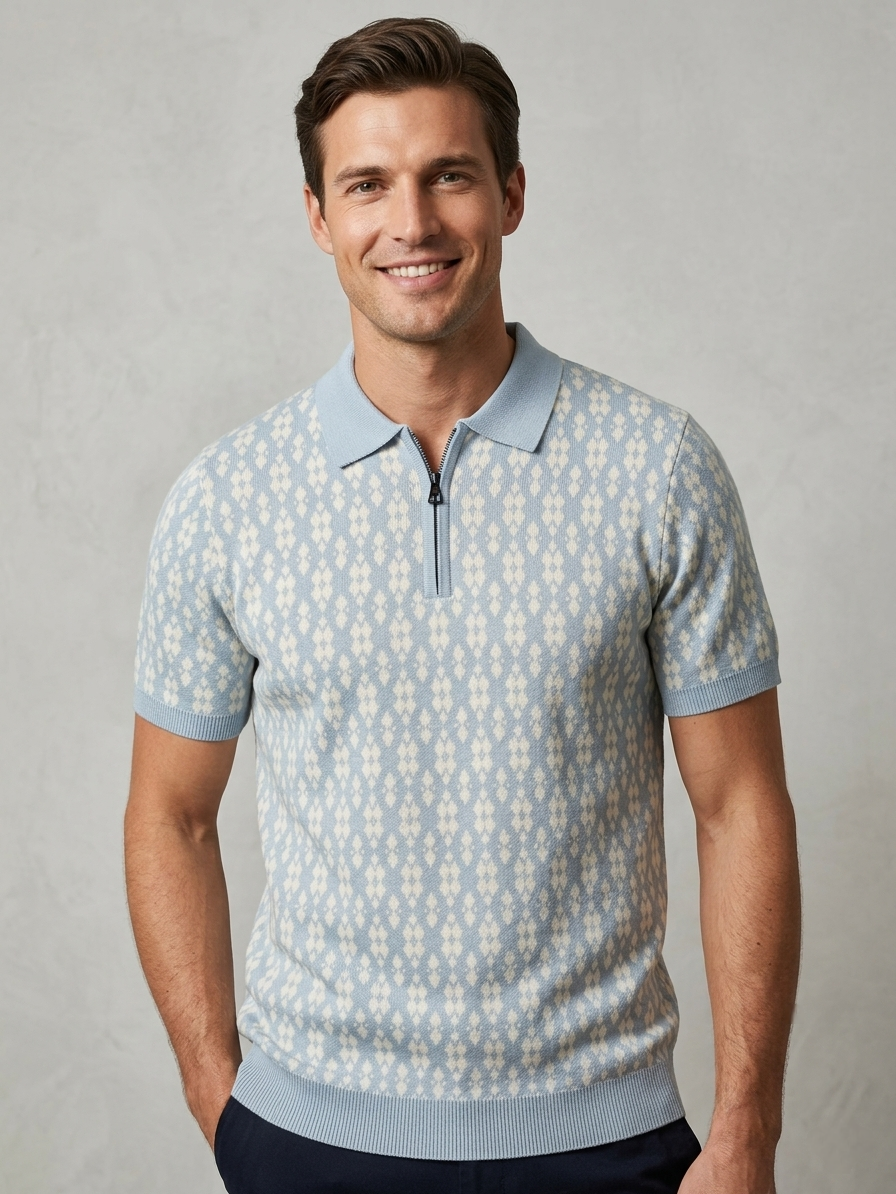 SkyBlue White Knitted T-shirt