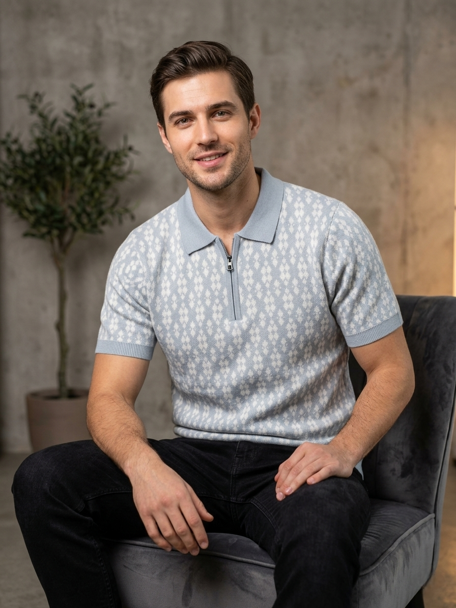 SkyBlue White Knitted T-shirt