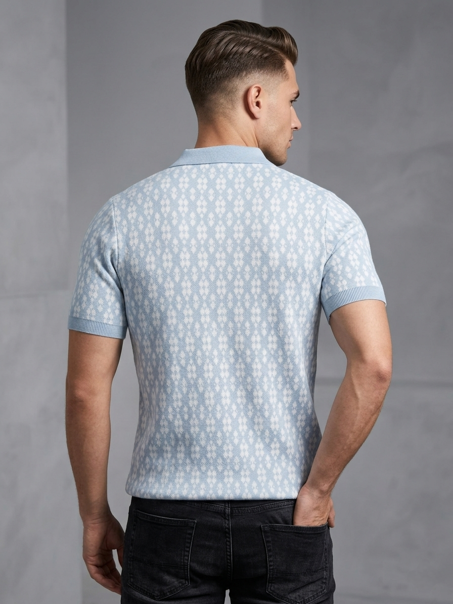 SkyBlue White Knitted T-shirt