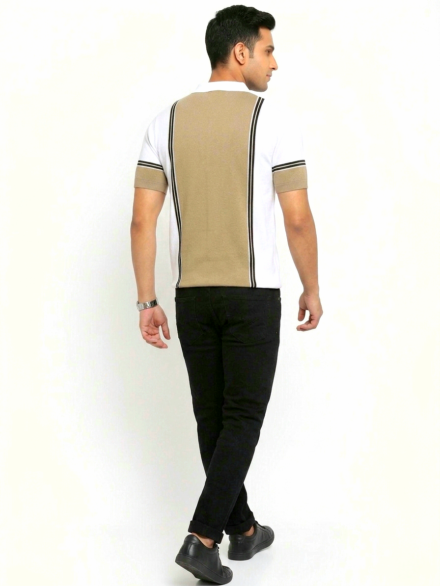 Luxury Beige White Old Money Style Knitted Polo T-shirt