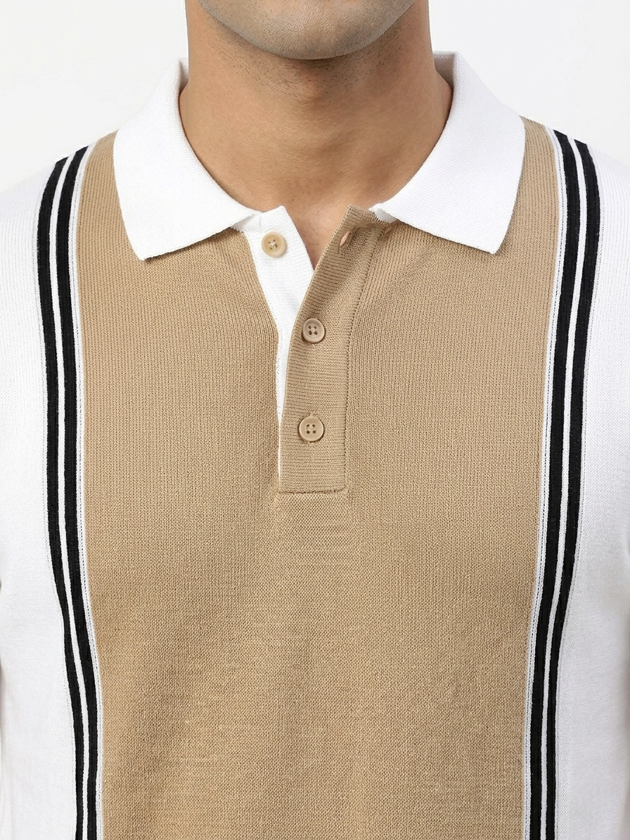Luxury Beige White Old Money Style Knitted Polo T-shirt