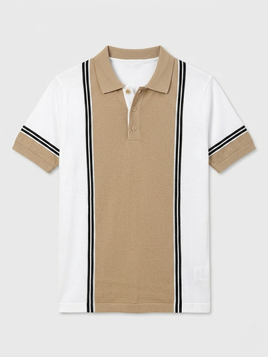 Luxury Beige White Old Money Style Knitted Polo T-shirt