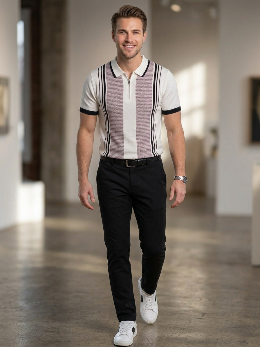 Raimbera Men's Lavender Striped T-shirt- White & Black
