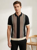 Raimbera Men's Slim Fit Striped Cotton Flatknit T-shirt- Black & Peach
